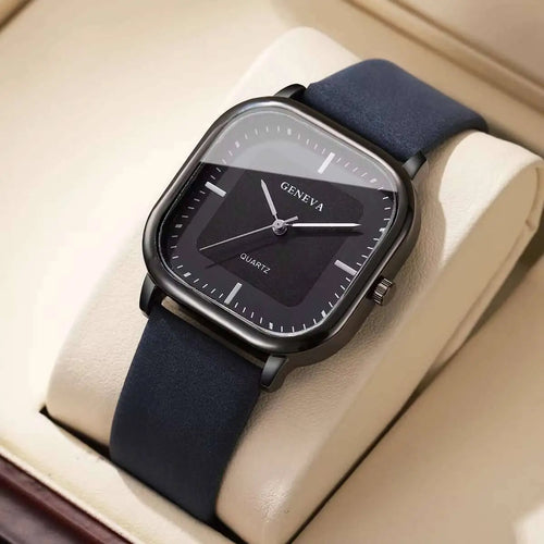Fashion Square Minimalist Men's Quartz Watch Casual Leather Strap