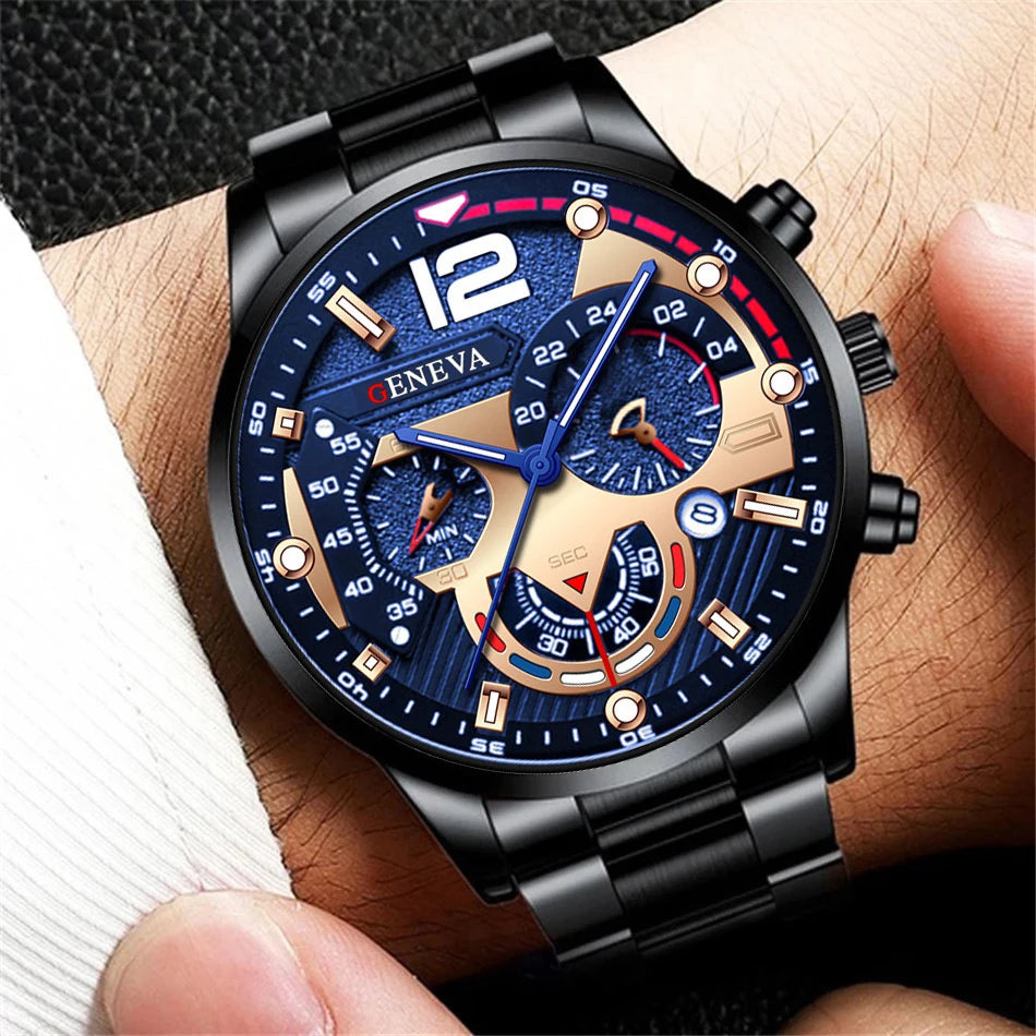 Fashion Men's Watches Stainless Steel Band Analog Quartz Wristwatch