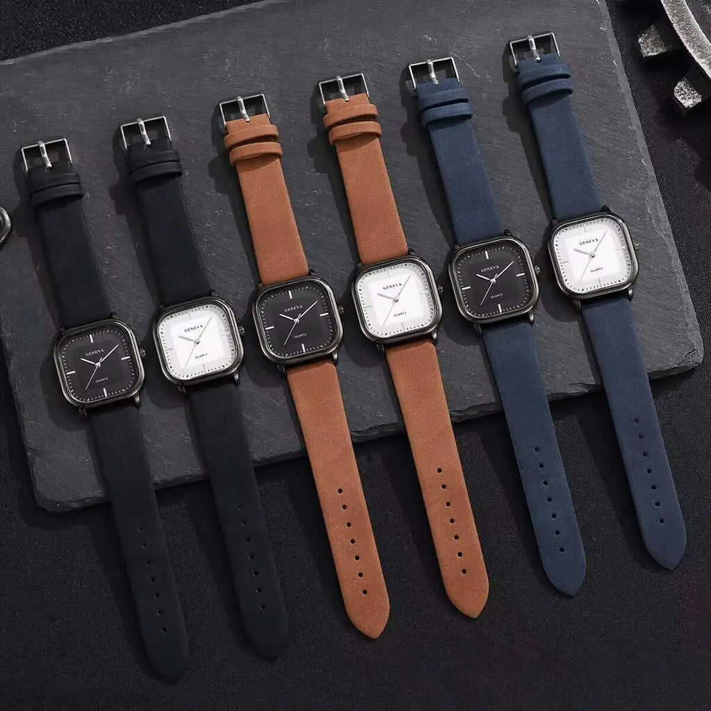 Fashion Square Minimalist Men's Quartz Watch Casual Leather Strap