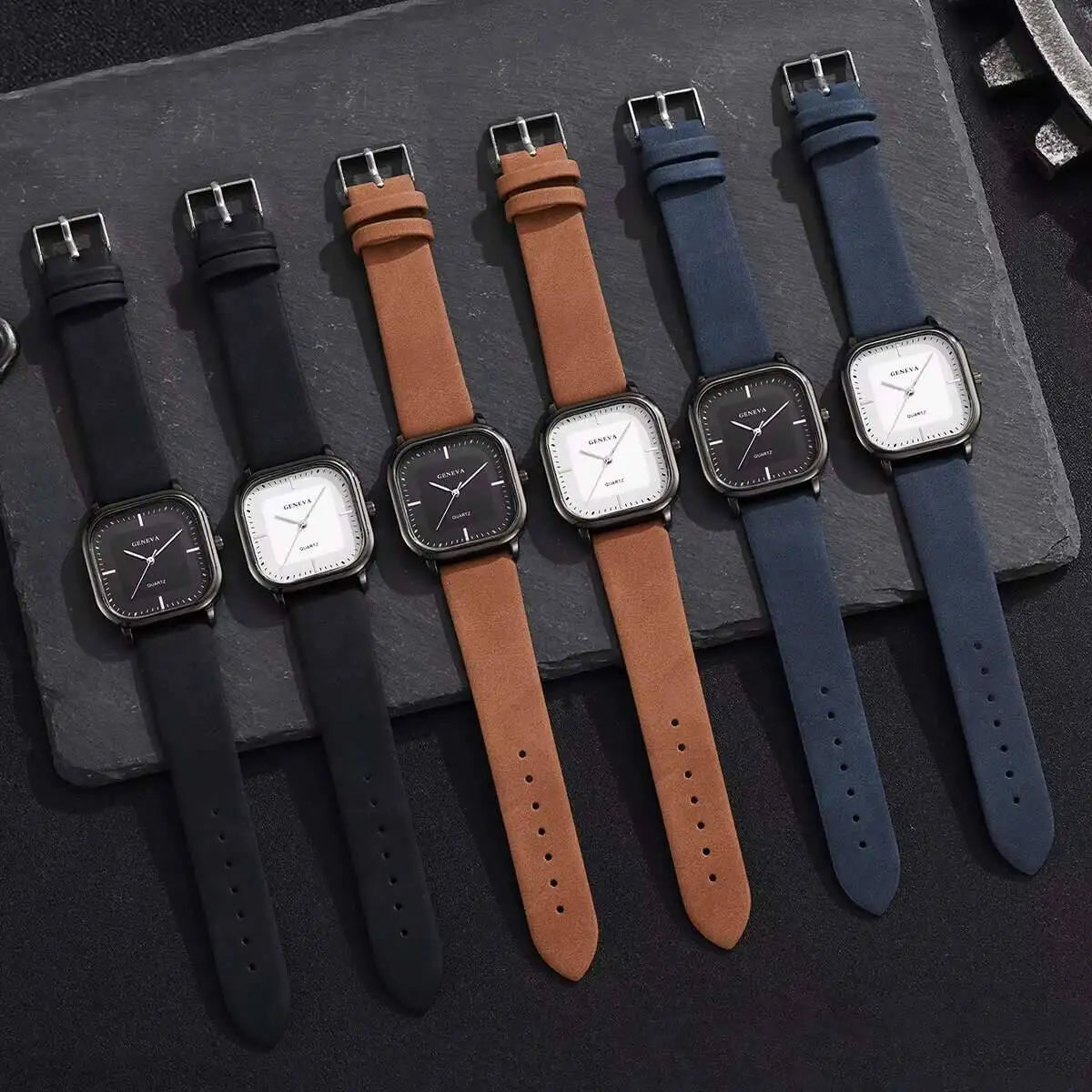 Fashion Square Minimalist Men's Quartz Watch Casual Leather Strap
