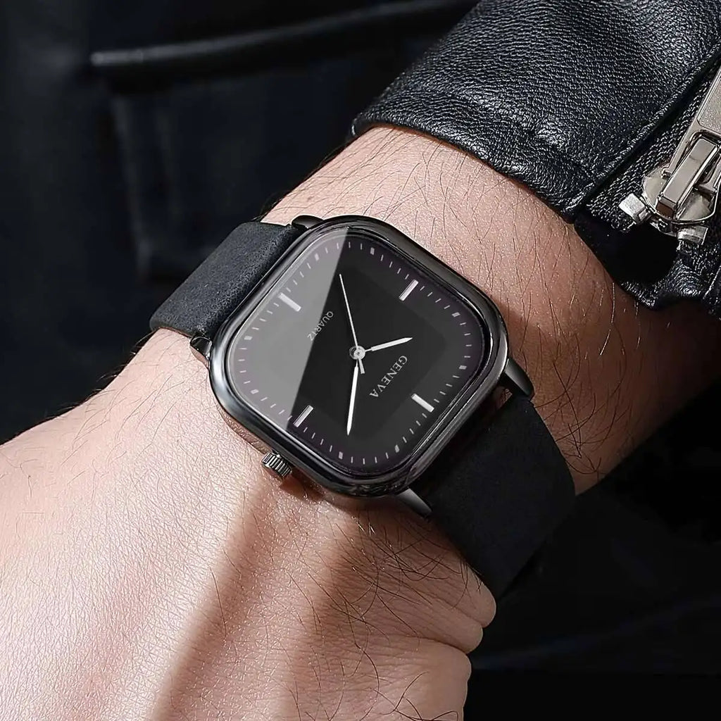 Fashion Square Minimalist Men's Quartz Watch Casual Leather Strap