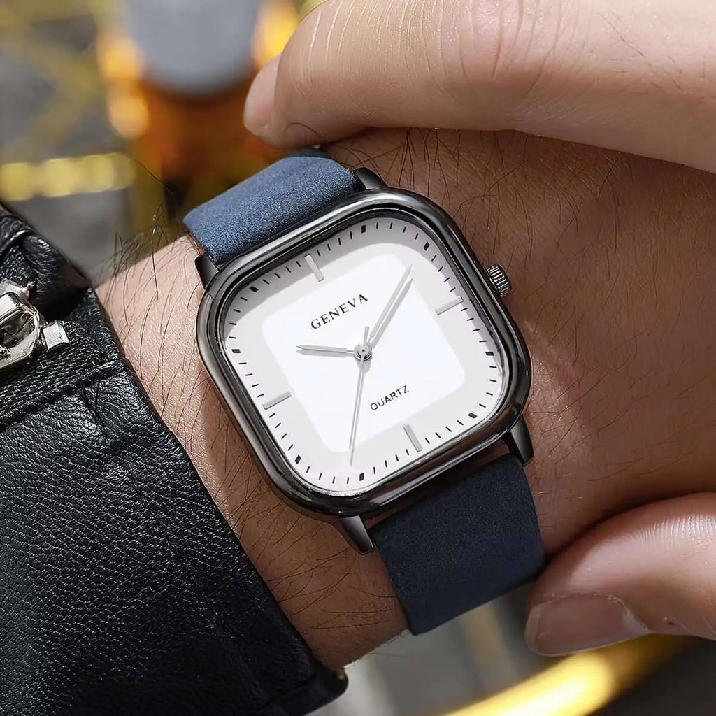Fashion Square Minimalist Men's Quartz Watch Casual Leather Strap