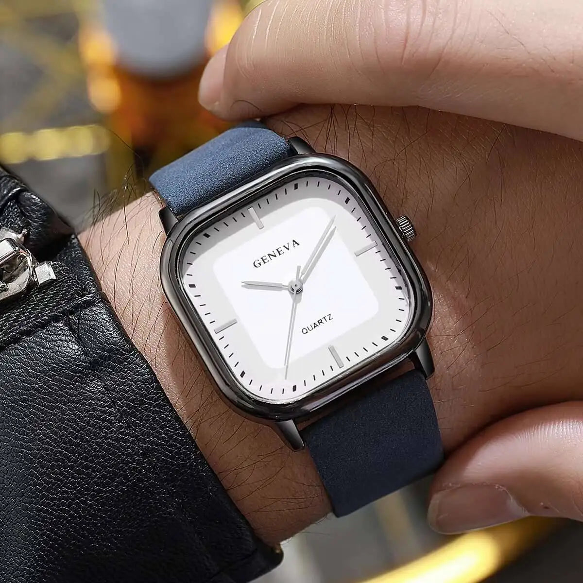 Fashion Square Minimalist Men's Quartz Watch Casual Leather Strap