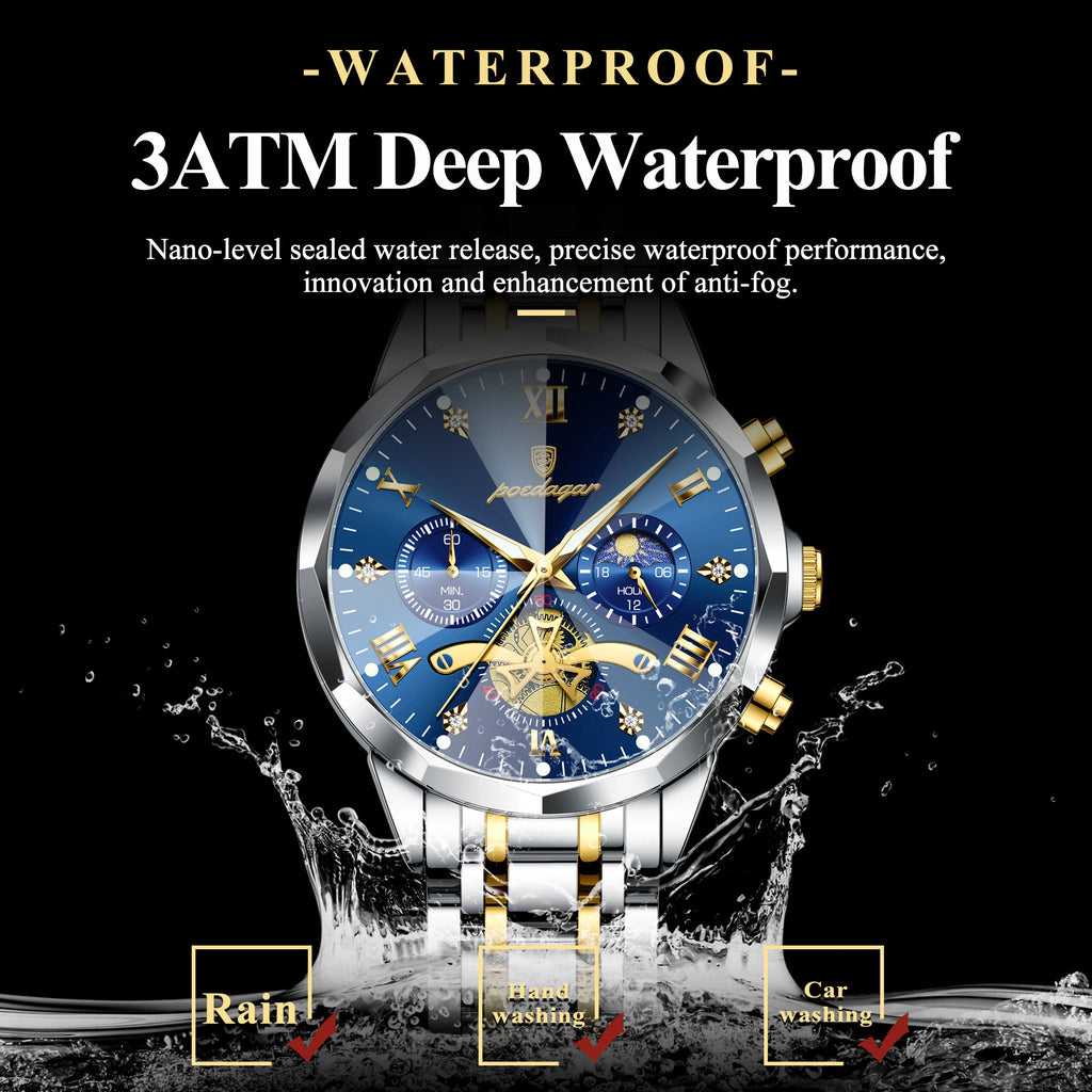 POEDAGAR Exquisite Business Men Watch Waterproof Luminous Chronograph