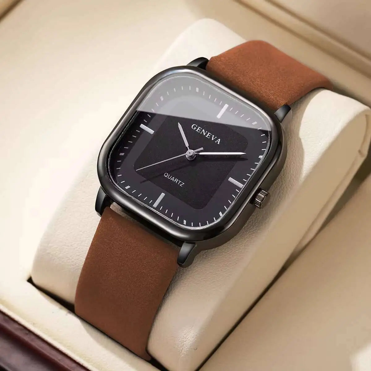 Fashion Square Minimalist Men's Quartz Watch Casual Leather Strap