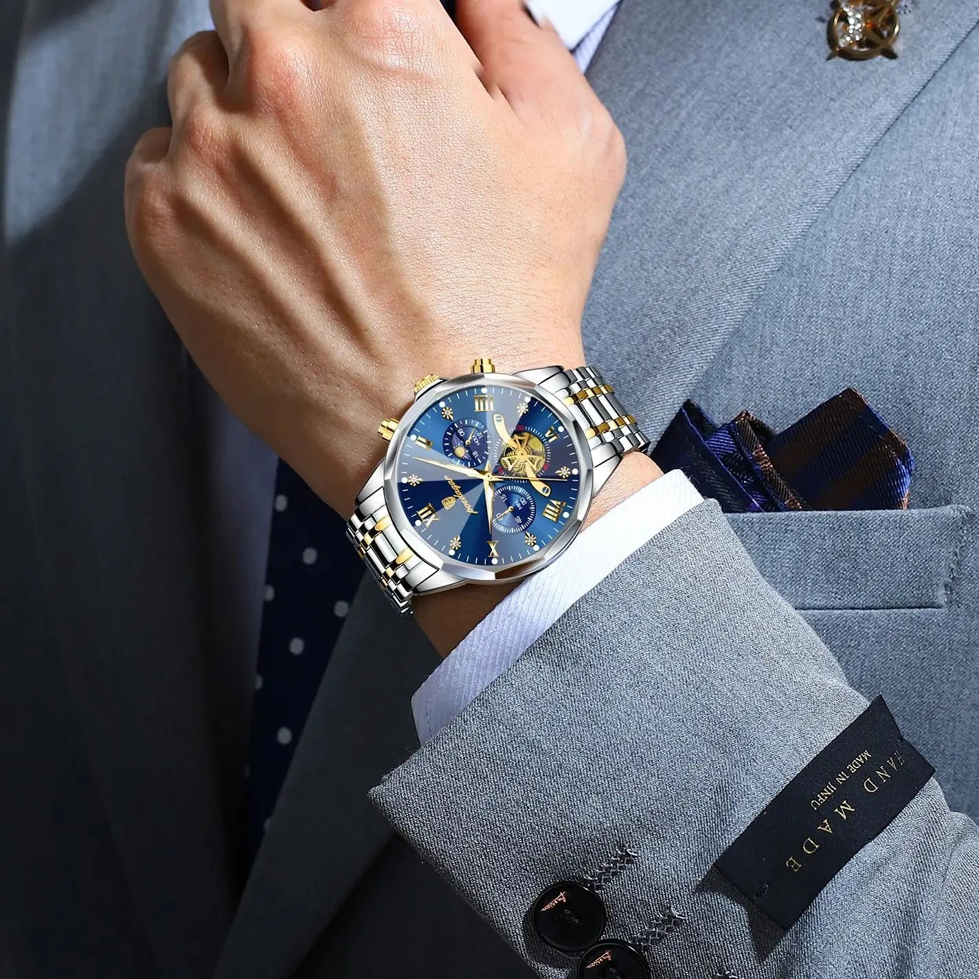 POEDAGAR Exquisite Business Men Watch Waterproof Luminous Chronograph