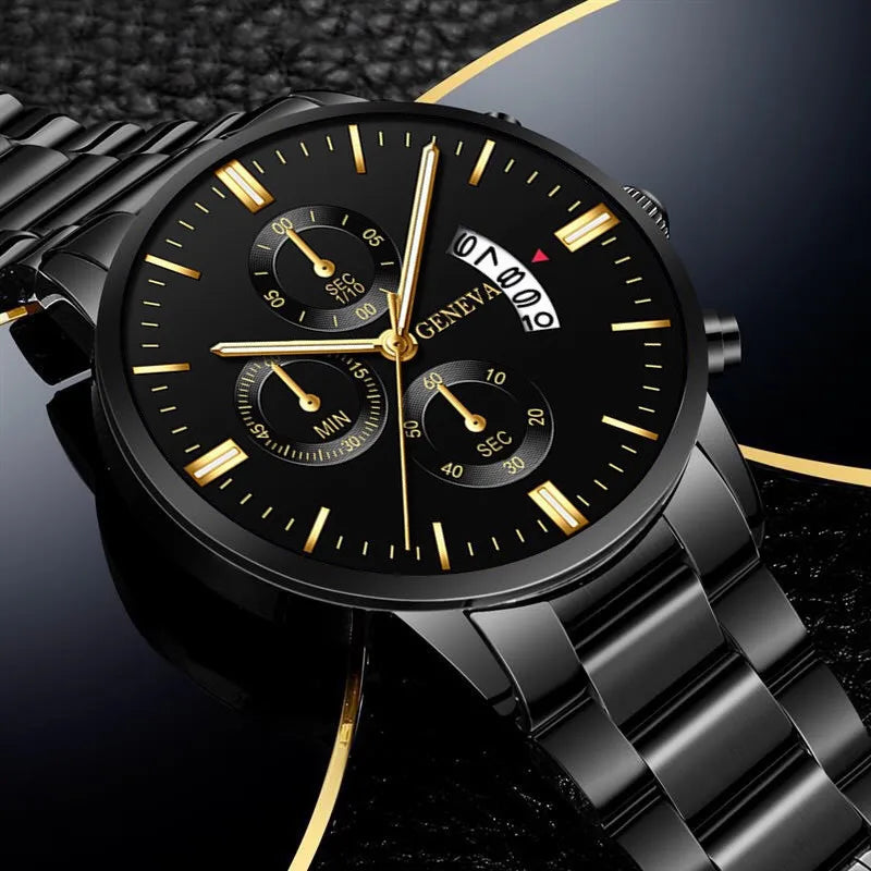 Luxury Stainless Steel Men Calendar Quartz Watch Fashion Mens Business