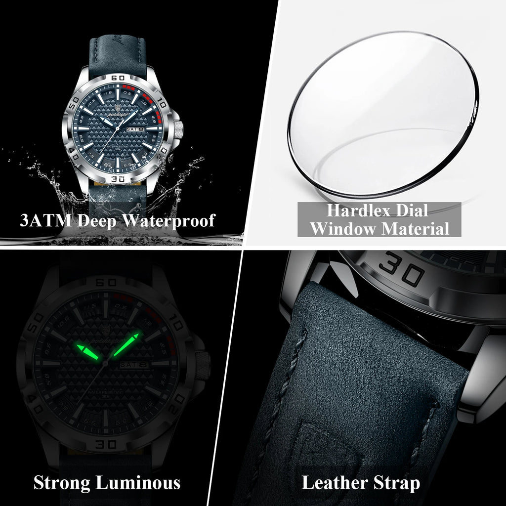 POEDAGAR Original Men Watch Luxury Waterproof Luminous Date Week Watch