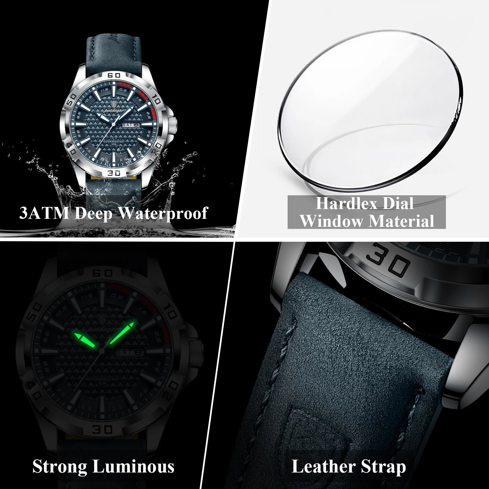 POEDAGAR Original Men Watch Luxury Waterproof Luminous Date Week Watch