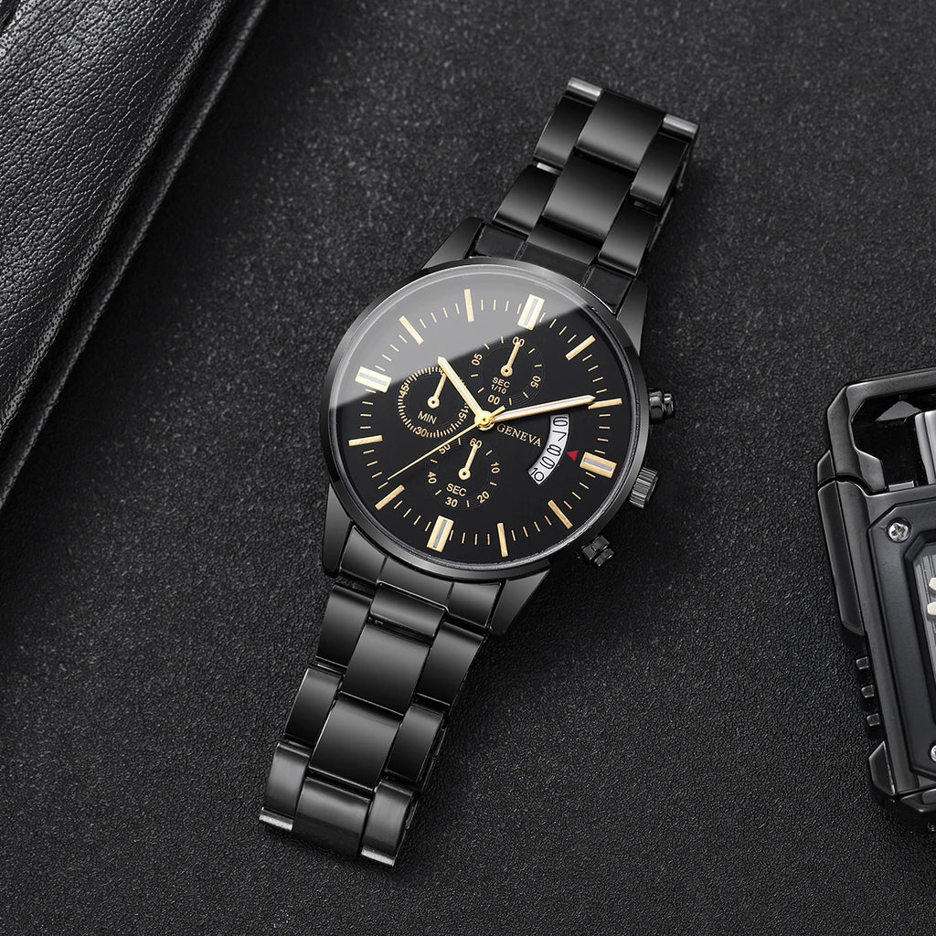 Luxury Stainless Steel Men Calendar Quartz Watch Fashion Mens Business
