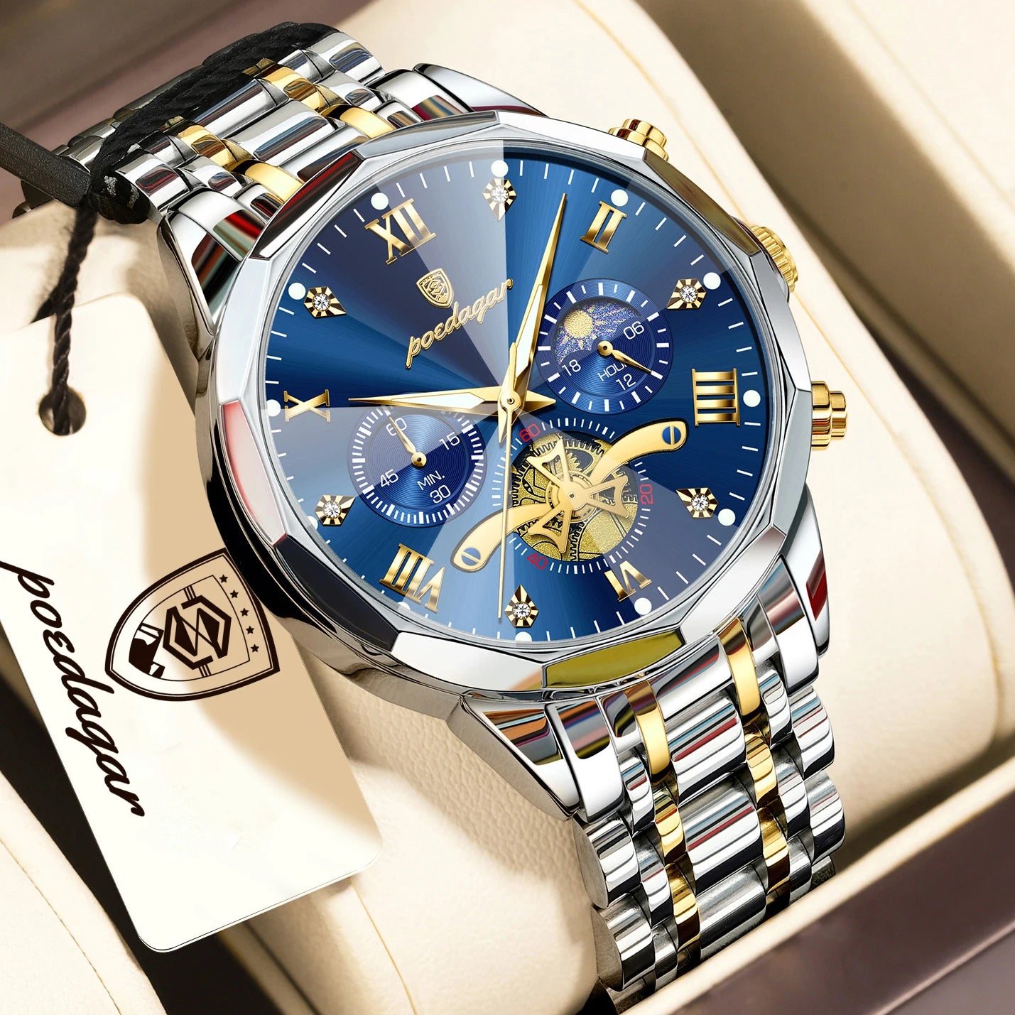 POEDAGAR Exquisite Business Men Watch Waterproof Luminous Chronograph
