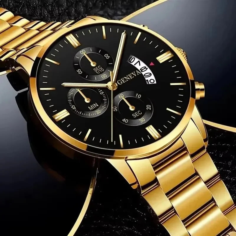 Luxury Stainless Steel Men Calendar Quartz Watch Fashion Mens Business