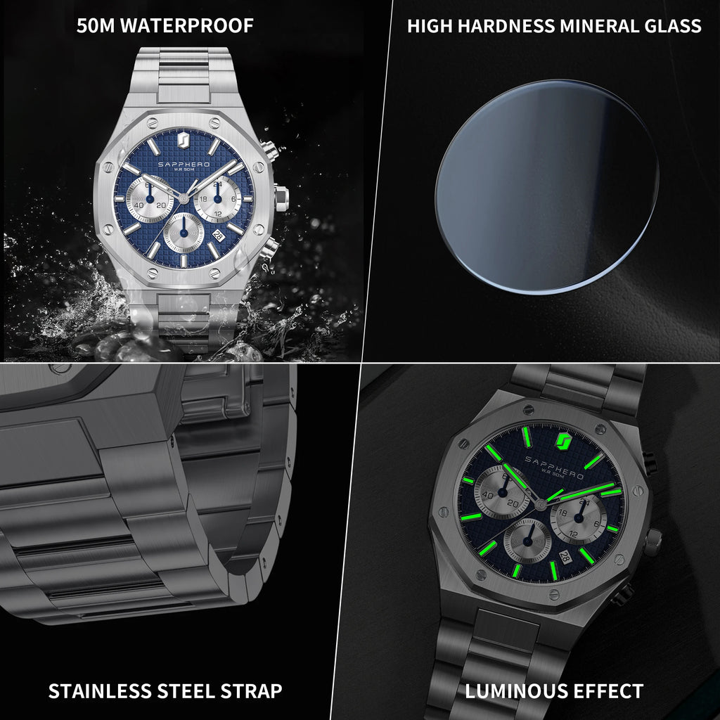 SAPPHERO Men's Watch Waterproof watch Chronograph function Date