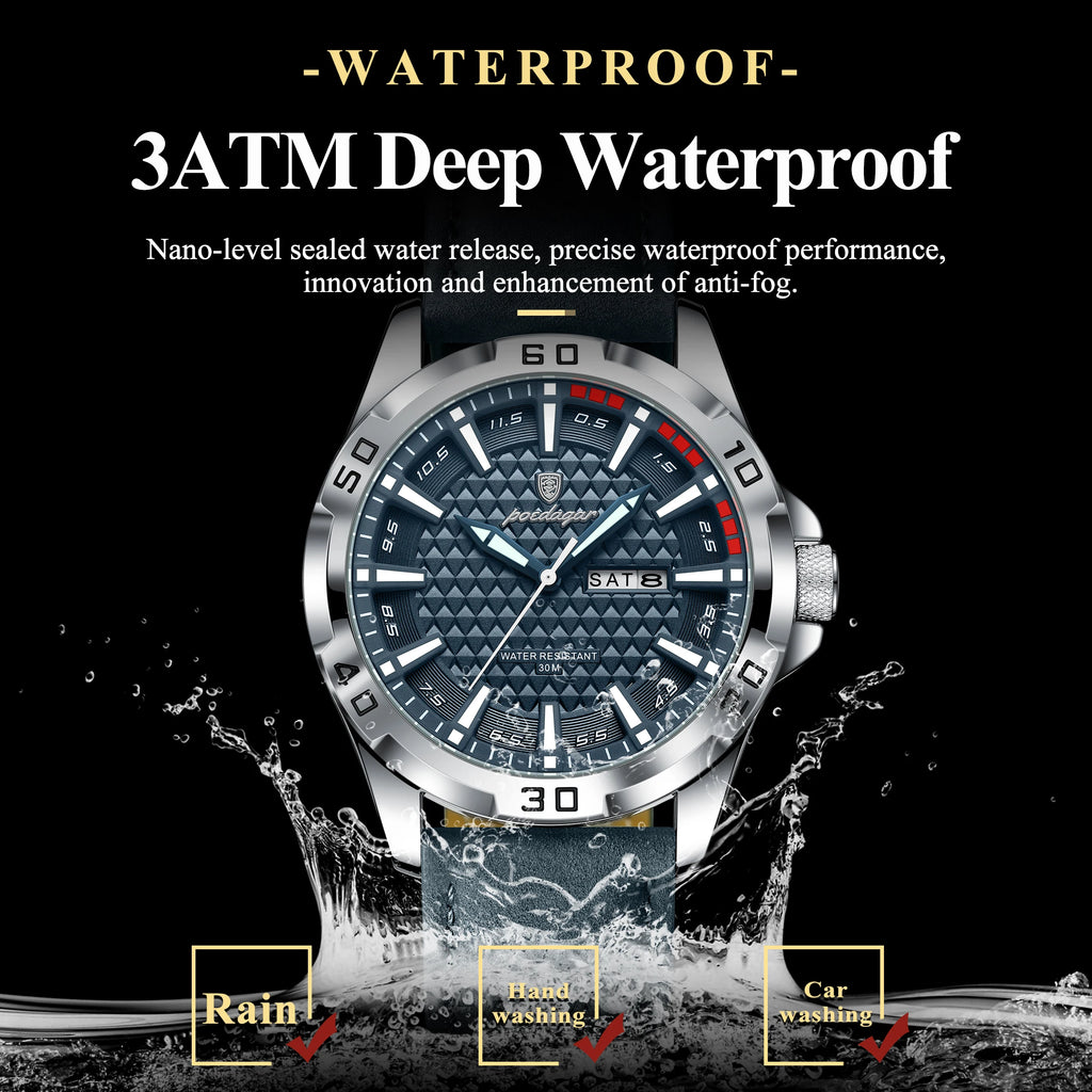POEDAGAR Original Men Watch Luxury Waterproof Luminous Date Week Watch