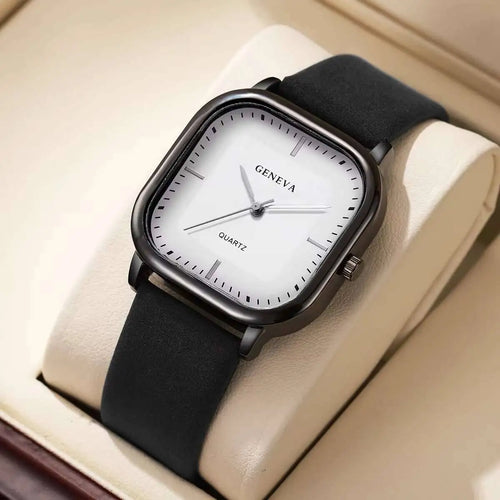Fashion Square Minimalist Men's Quartz Watch Casual Leather Strap