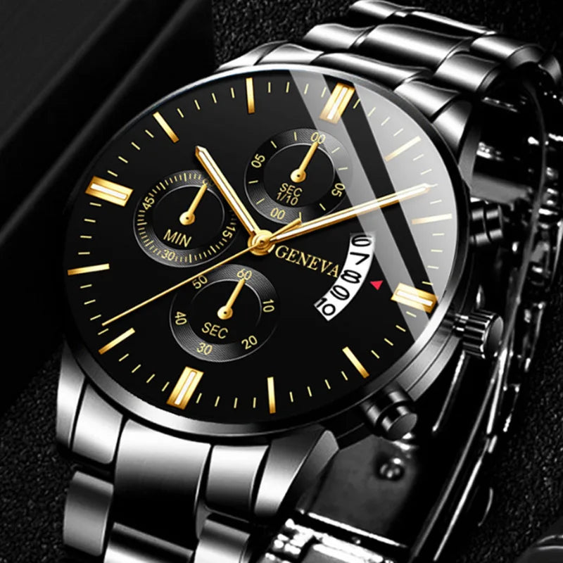 Luxury Stainless Steel Men Calendar Quartz Watch Fashion Mens Business