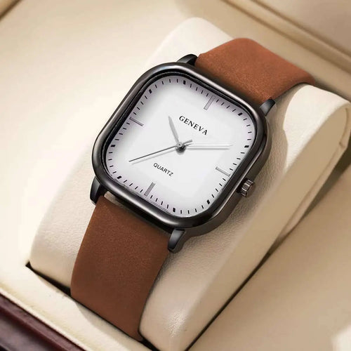 Fashion Square Minimalist Men's Quartz Watch Casual Leather Strap
