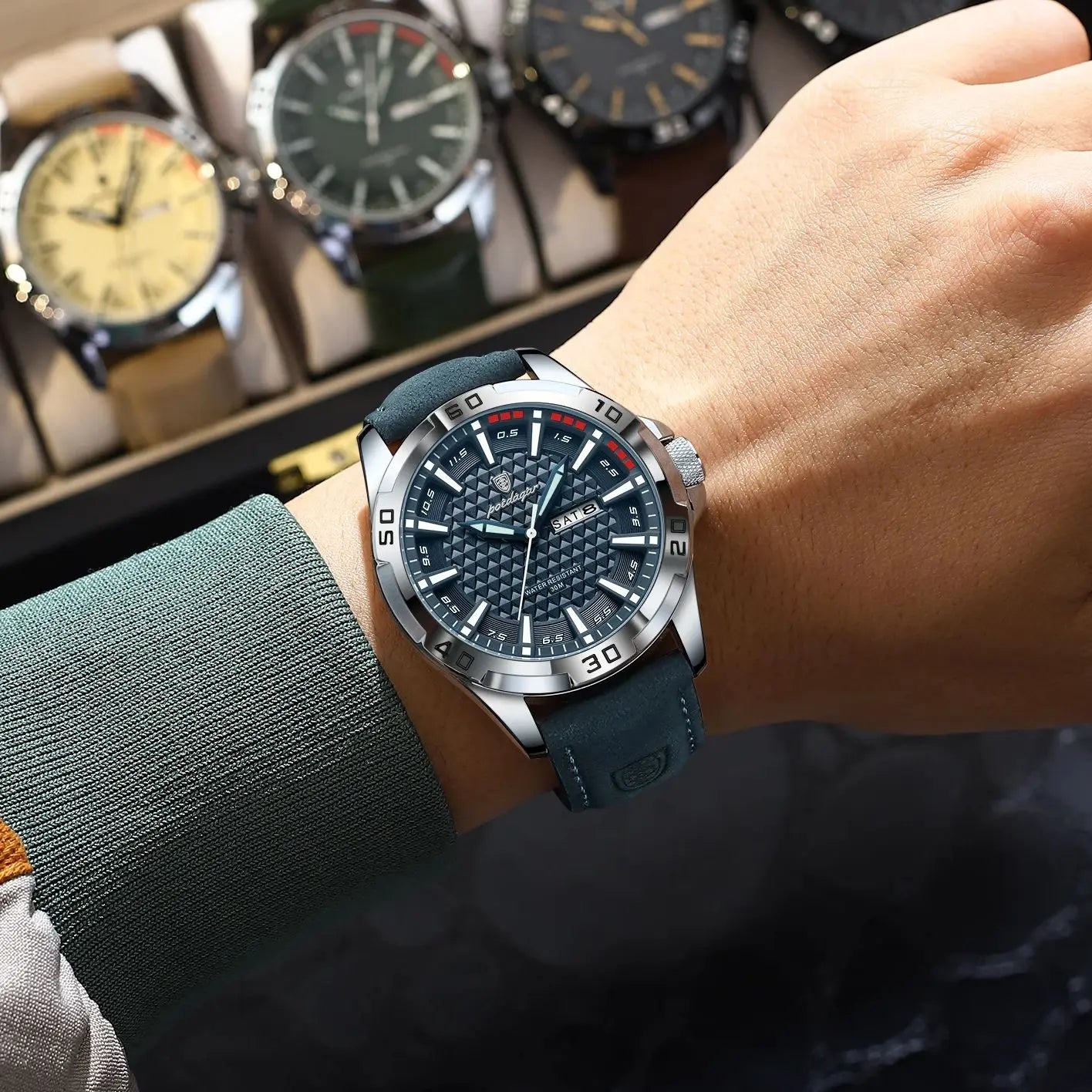 POEDAGAR Original Men Watch Luxury Waterproof Luminous Date Week Watch