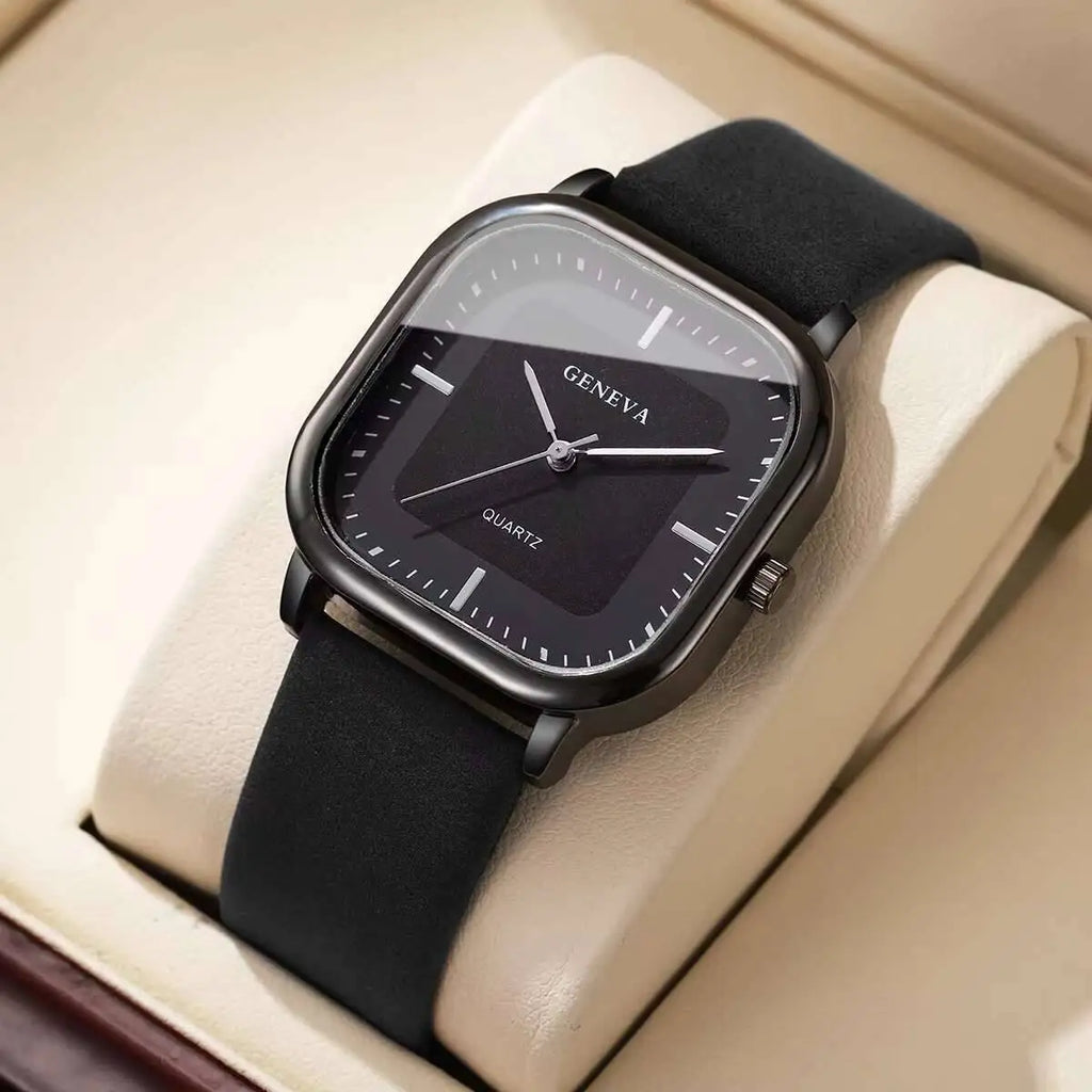 Fashion Square Minimalist Men's Quartz Watch Casual Leather Strap