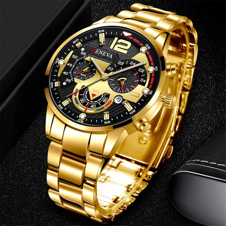 Fashion Men's Watches Stainless Steel Band Analog Quartz Wristwatch