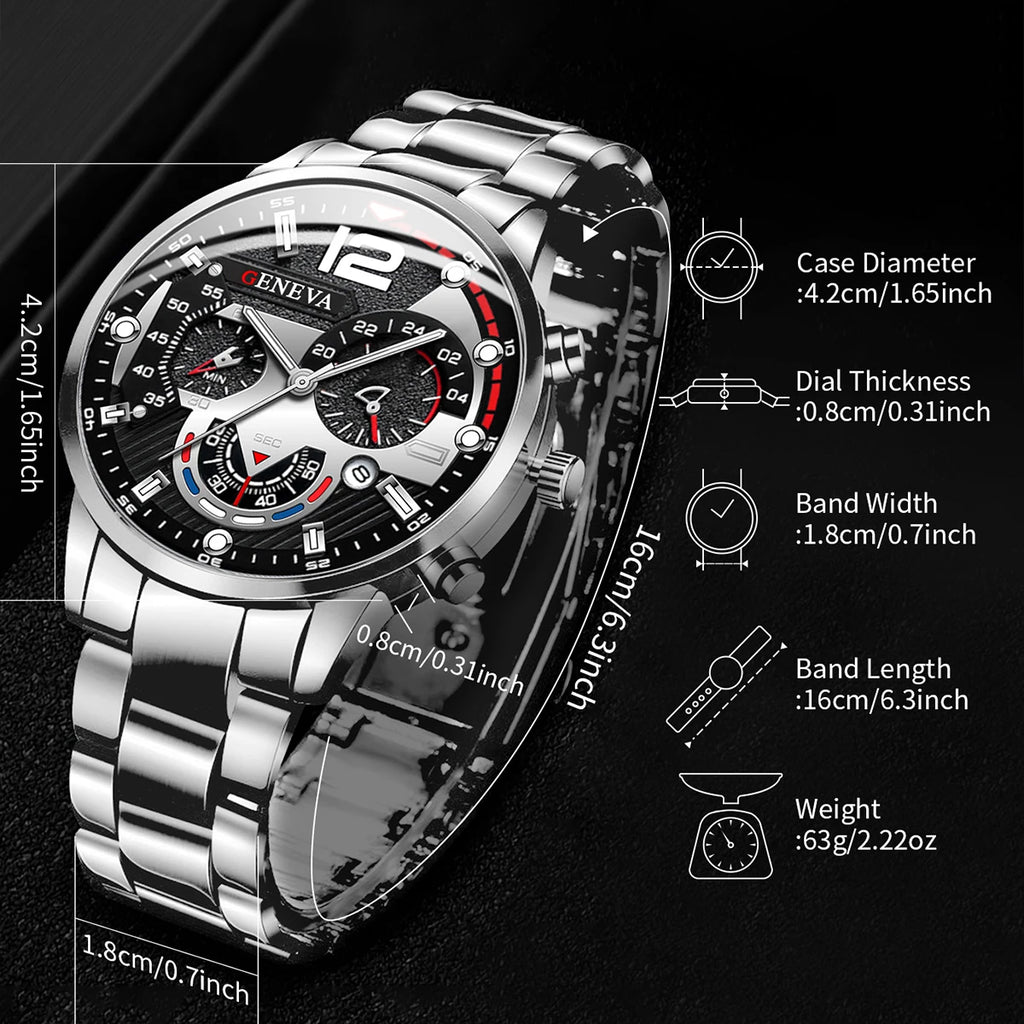 Fashion Men's Watches Stainless Steel Band Analog Quartz Wristwatch