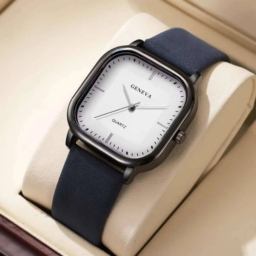 Fashion Square Minimalist Men's Quartz Watch Casual Leather Strap